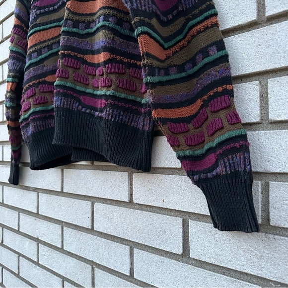 Vintage Reunion Menswear Grandpa 3D Textured Sweater Earthtones Cotton Made USA - Picture 9 of 10